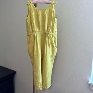Black Crane Linen Jumpsuit 2T - Yellow - Made in USA